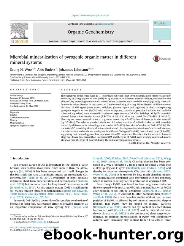 Microbial mineralization of pyrogenic organic matter in different mineral systems by Seung H. Woo & Akio Enders & Johannes Lehmann