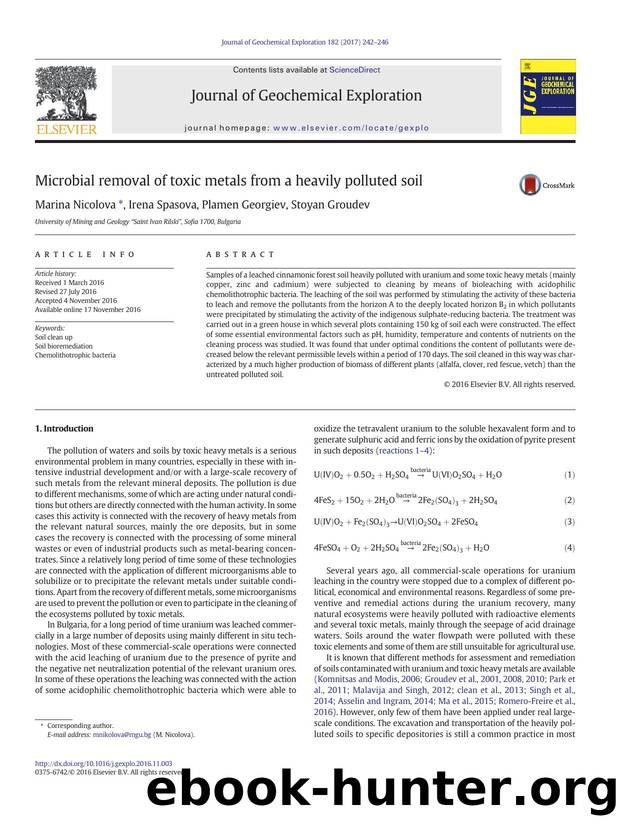 Microbial removal of toxic metals from a heavily polluted soil by Marina Nicolova & Irena Spasova & Plamen Georgiev & Stoyan Groudev