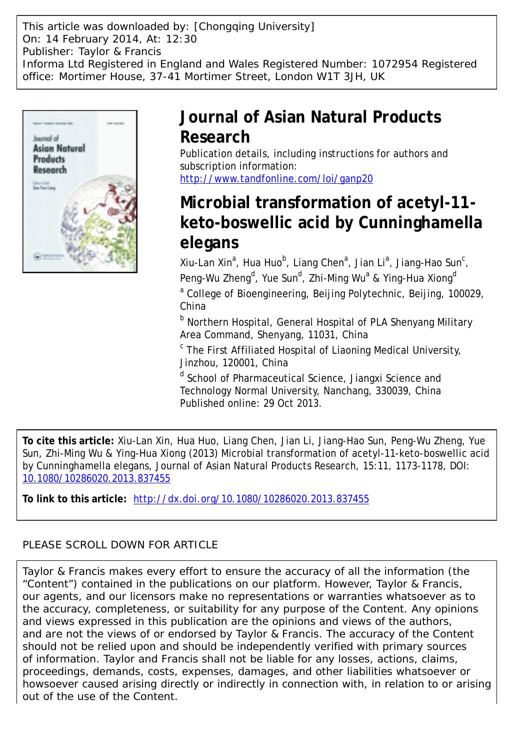Microbial transformation of acetyl-11-keto-boswellic acid by Cunninghamella elegans by unknow