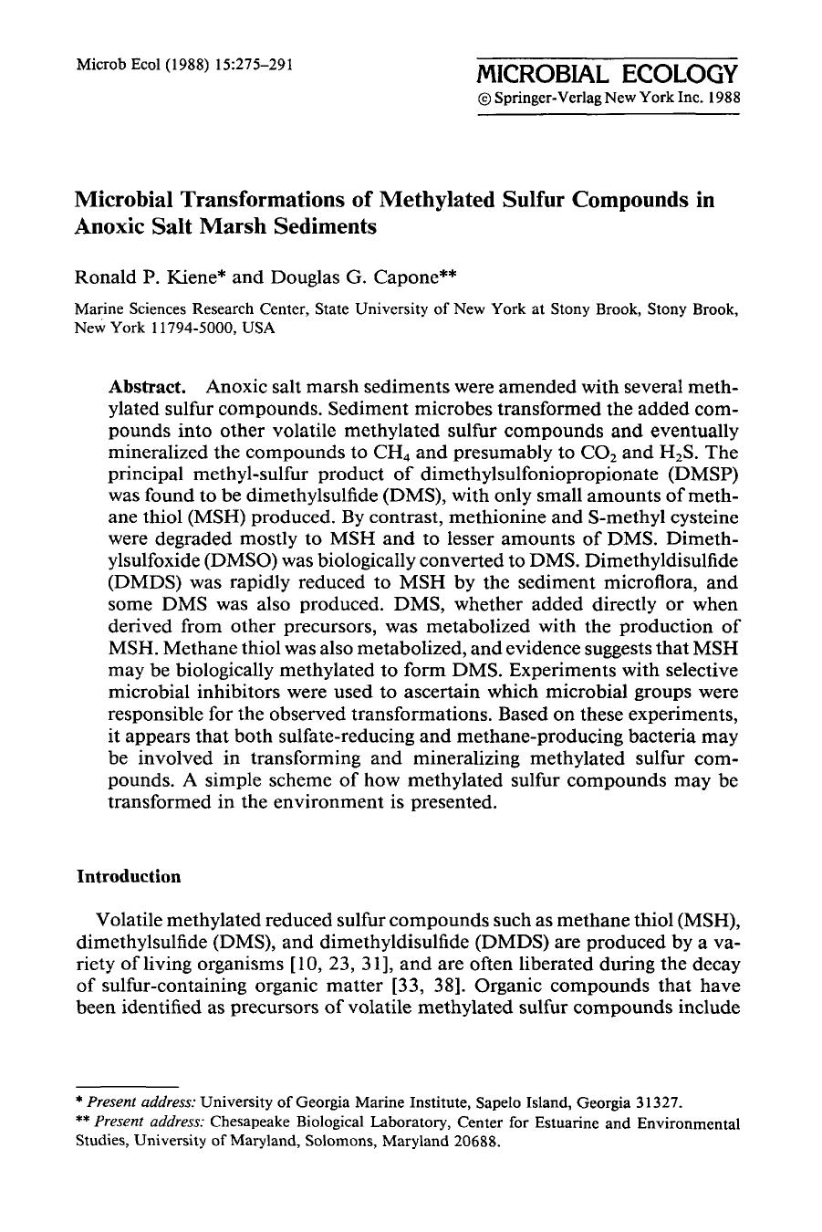 Microbial transformations of methylated sulfur compounds in anoxic salt marsh sediments by Unknown
