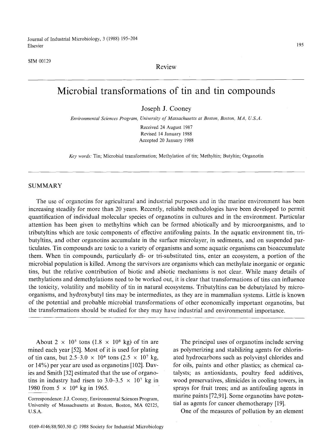 Microbial transformations of tin and tin compounds by Unknown