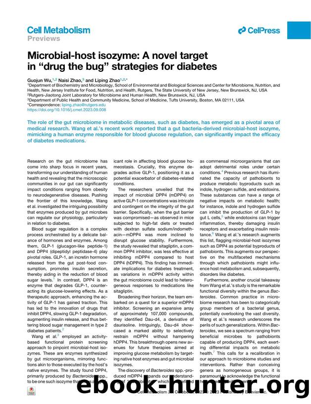 Microbial-host isozyme: A novel target in &#x201c;drug the bug&#x201d; strategies for diabetes by Guojun Wu & Naisi Zhao & Liping Zhao