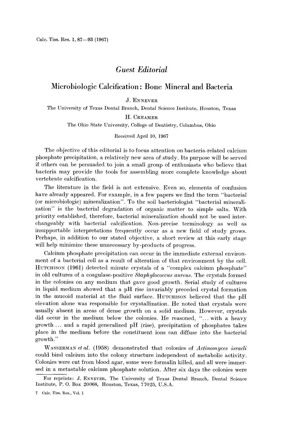 Microbiologic calcification: Bone mineral and bacteria by Unknown