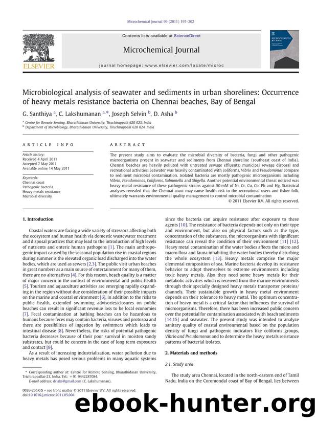 Microbiological analysis of seawater and sediments in urban shorelines: Occurrence of heavy metals resistance bacteria on Chennai beaches, Bay of Bengal by G. Santhiya & C. Lakshumanan & Joseph Selvin & D. Asha