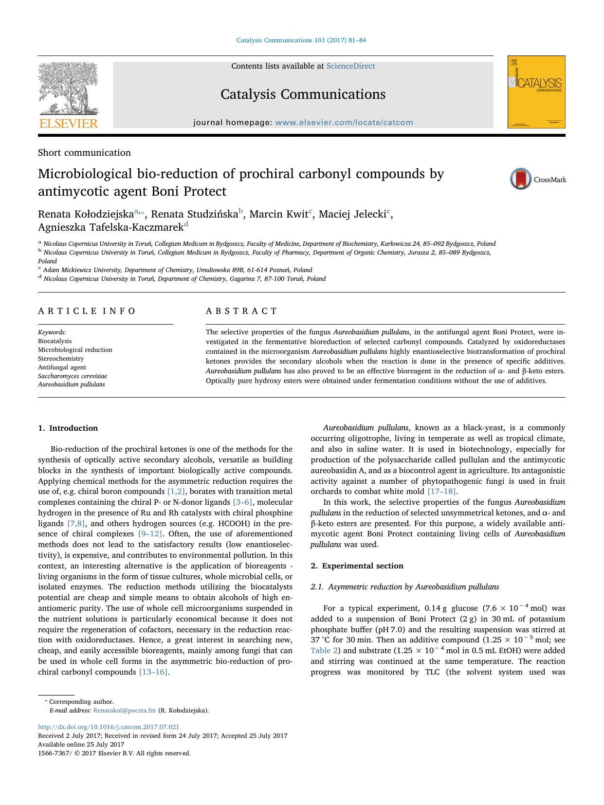 Microbiological bio-reduction of prochiral carbonyl compounds by antimycotic agent Boni Protect by unknow
