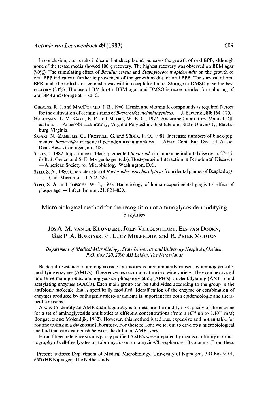 Microbiological method for the recognition of aminoglycoside-modifying enzymes by Unknown