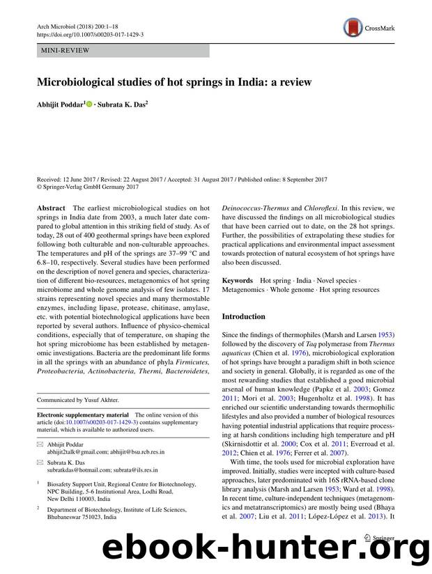 Microbiological studies of hot springs in India: a review by Abhijit Poddar & Subrata K. Das