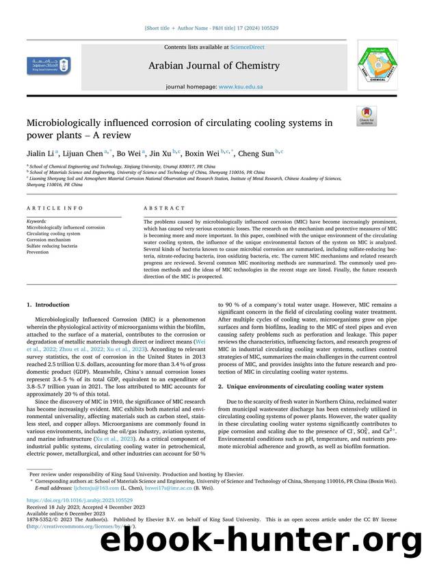 Microbiologically influenced corrosion of circulating cooling systems in power plants â A review by Jialin Li & Lijuan Chen & Bo Wei & Jin Xu & Boxin Wei & Cheng Sun