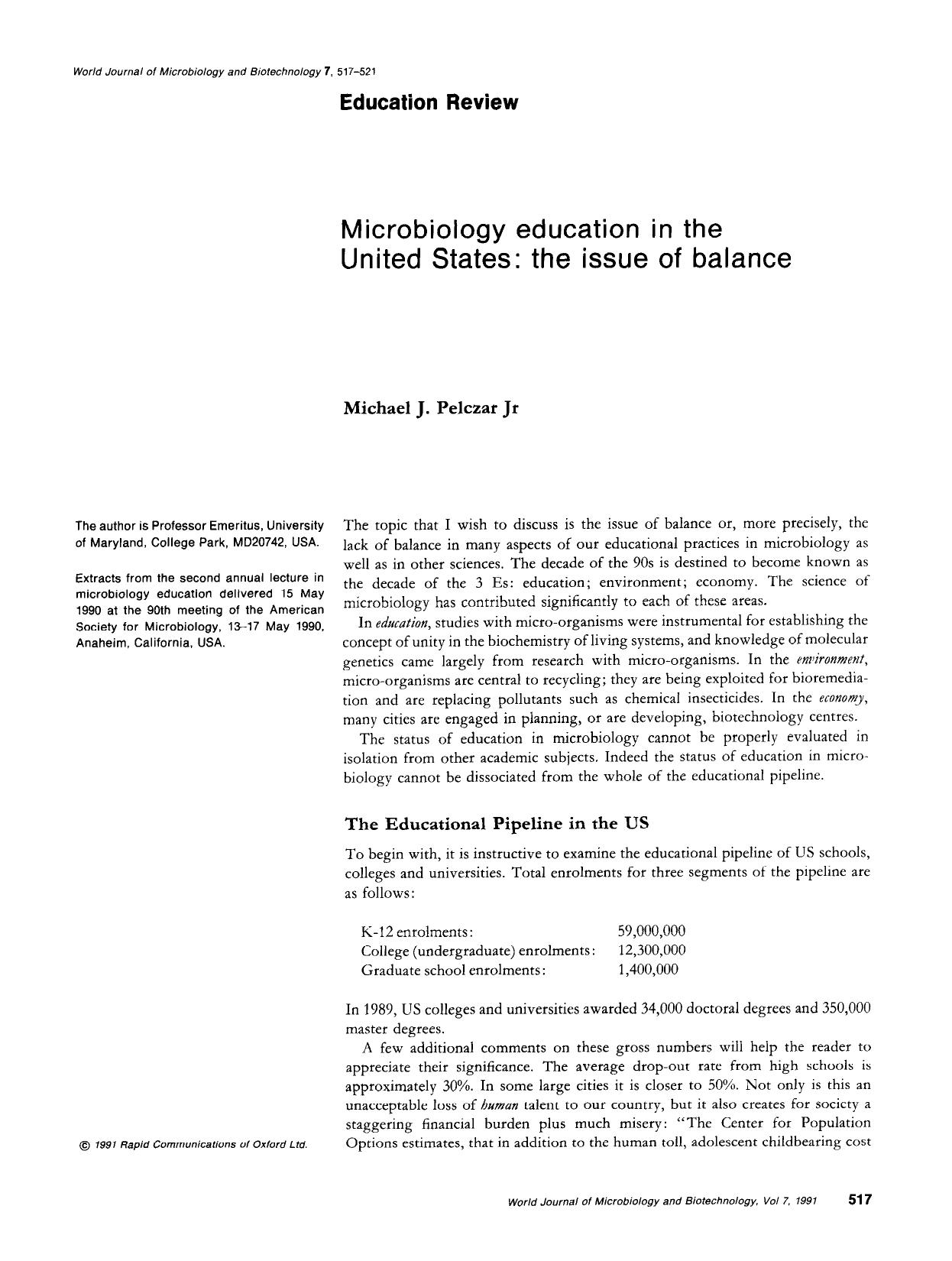 Microbiology education in the United States: the issue of balance by Unknown