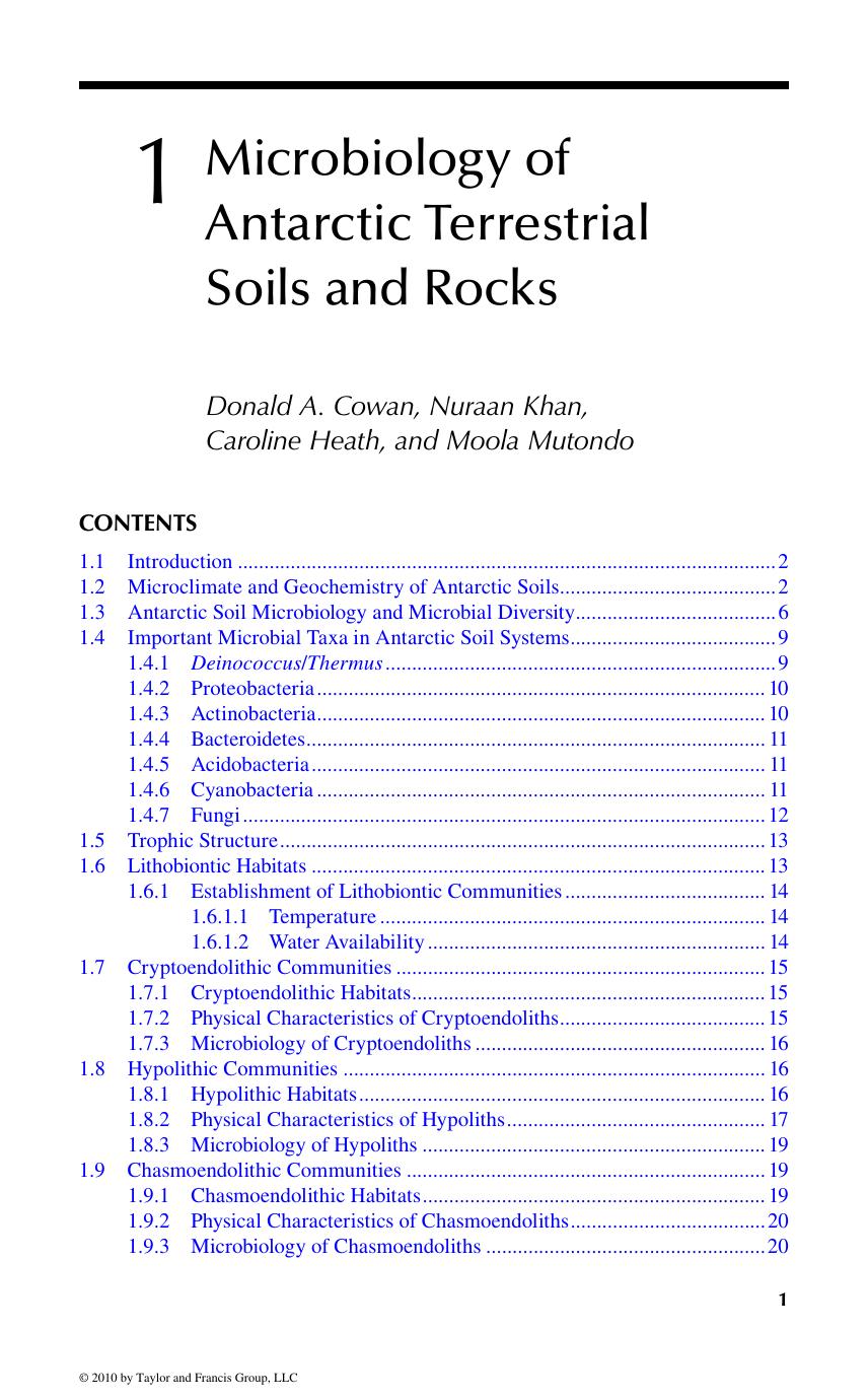 Microbiology of Antarctic Terrestrial Soils and Rocks by Donald A. Cowan Nuraan Khan Caroline Heath & Moola Mutondo