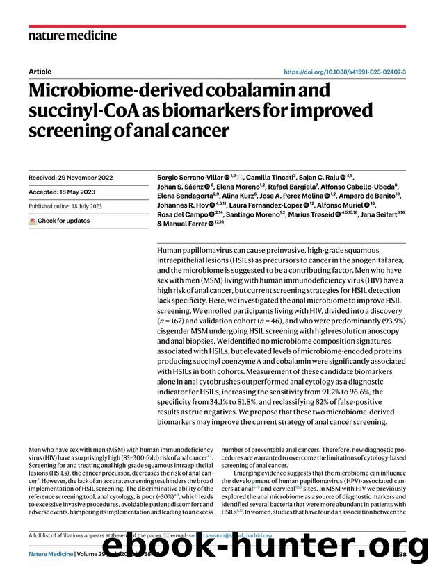 Microbiome-derived cobalamin and succinyl-CoA as biomarkers for improved screening of anal cancer by unknow