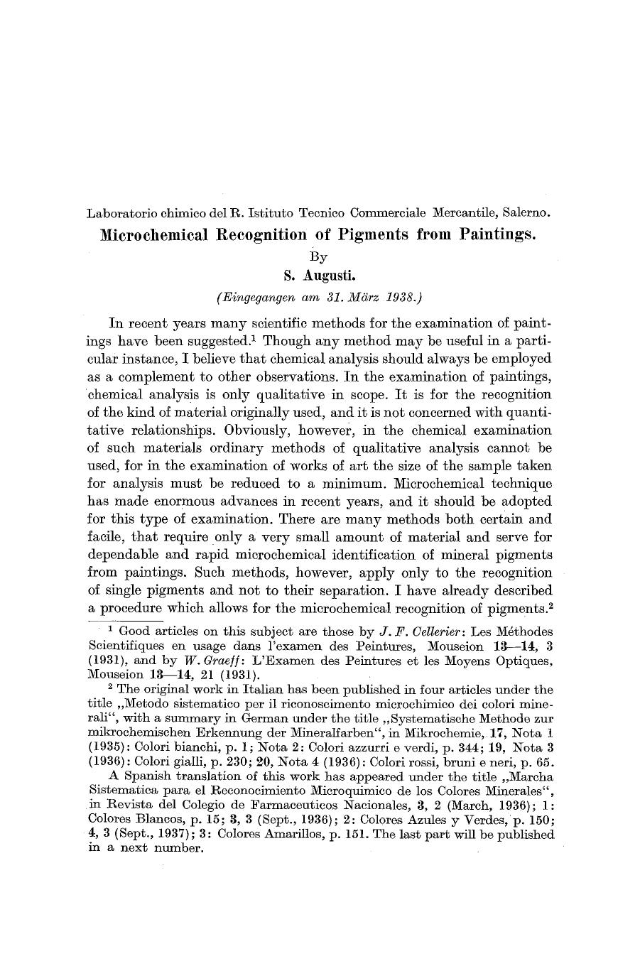 Microchemical recognition of pigments from paintings by Unknown