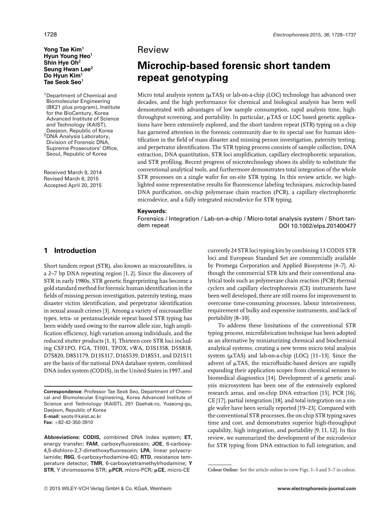 Microchip‐based forensic short tandem repeat genotyping by Unknown