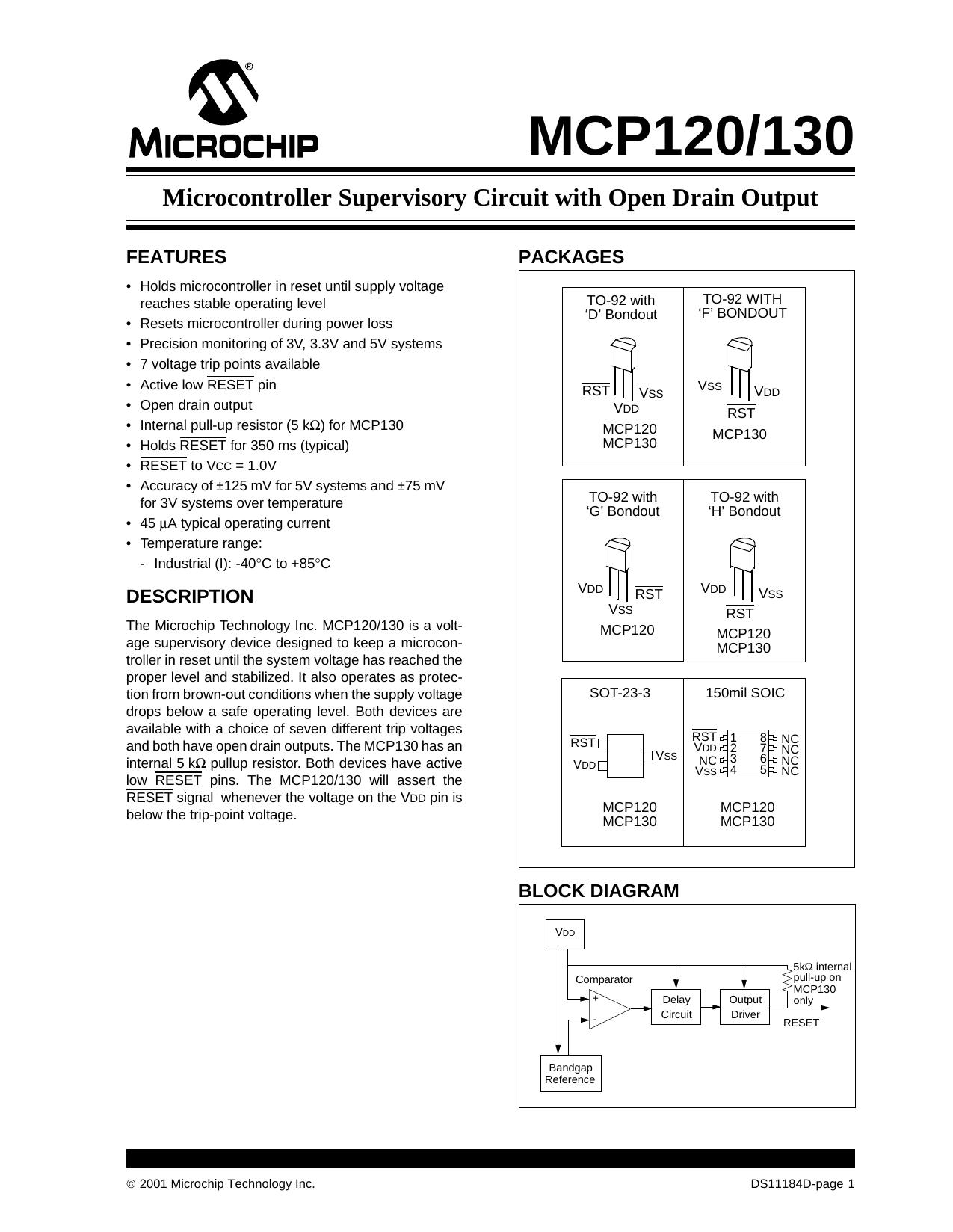 Microcontroller Supervisory Circuit with Open Drain Output by Microchip Technology Inc