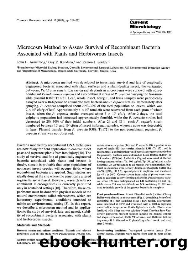 Microcosm method to assess survival of recombinant bacteria associated with plants and herbivorous insects by Unknown