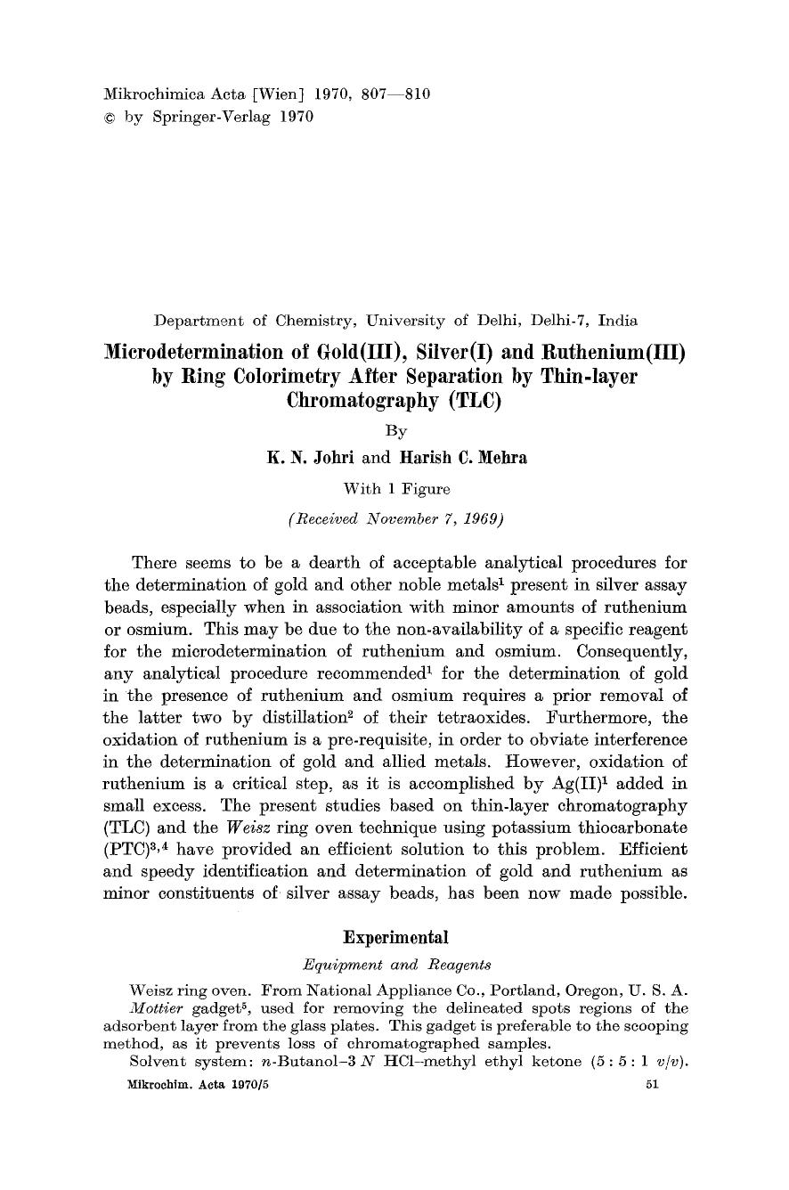 Microdetermination of gold(III), silver(I) and ruthenium (III) by ring colorimetry after separation by thin-layer chromatography (TLC) by Unknown