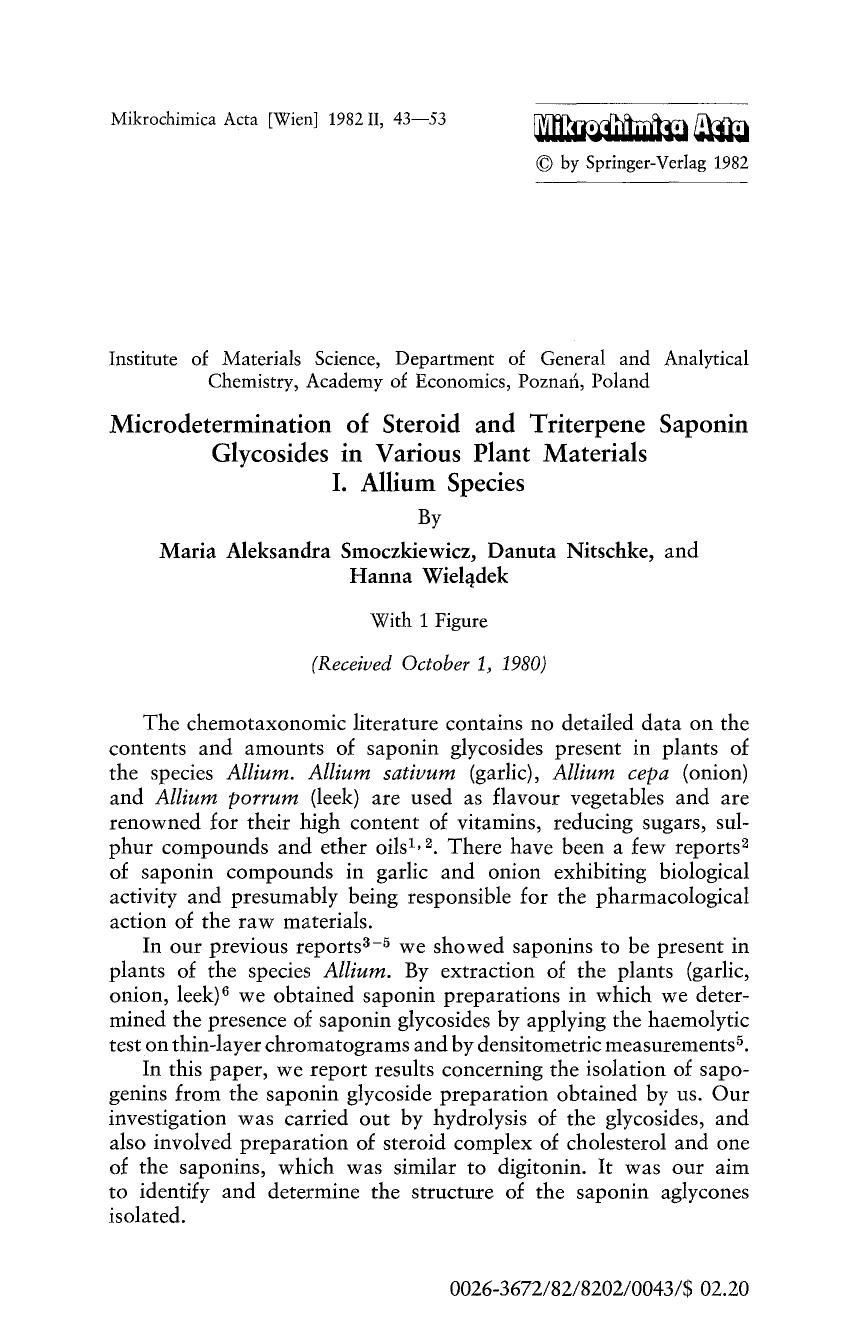 Microdetermination of steroid and triterpene saponin glycosides in various plant materials I. Allium species by Unknown