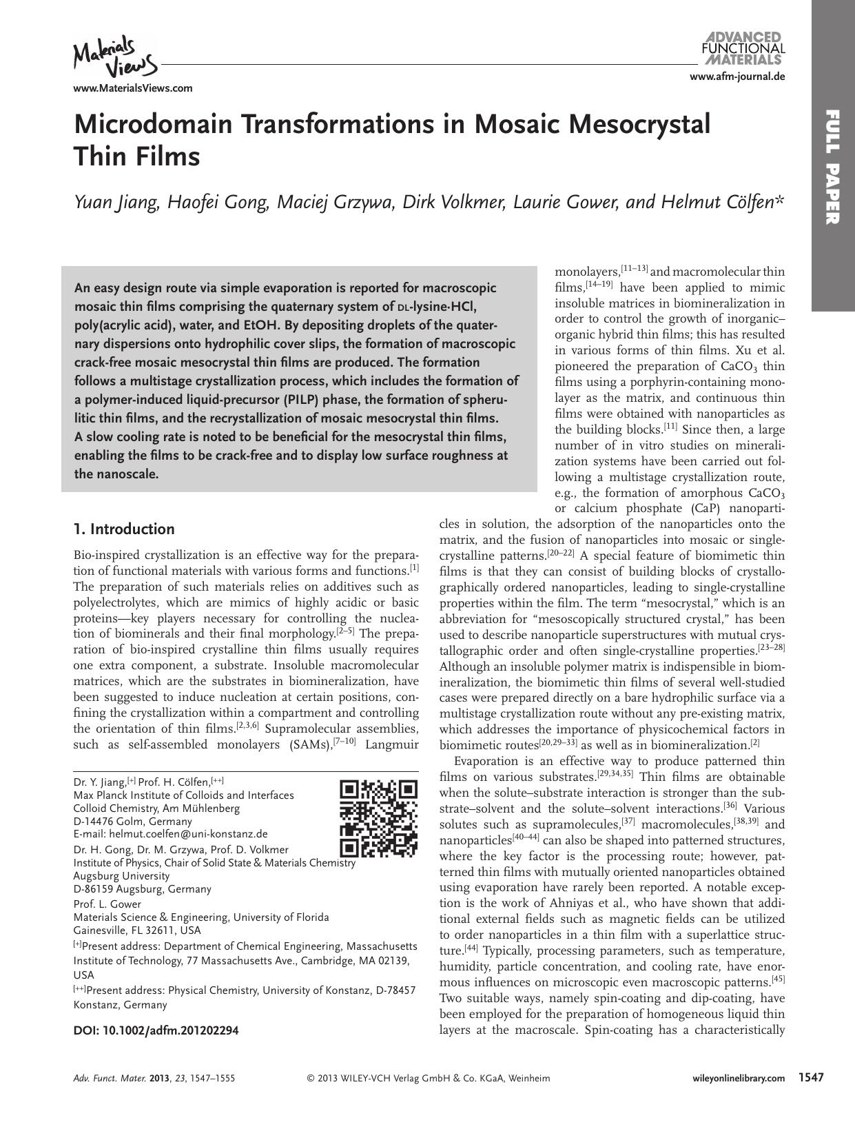 Microdomain Transformations in Mosaic Mesocrystal Thin Films by wbpm