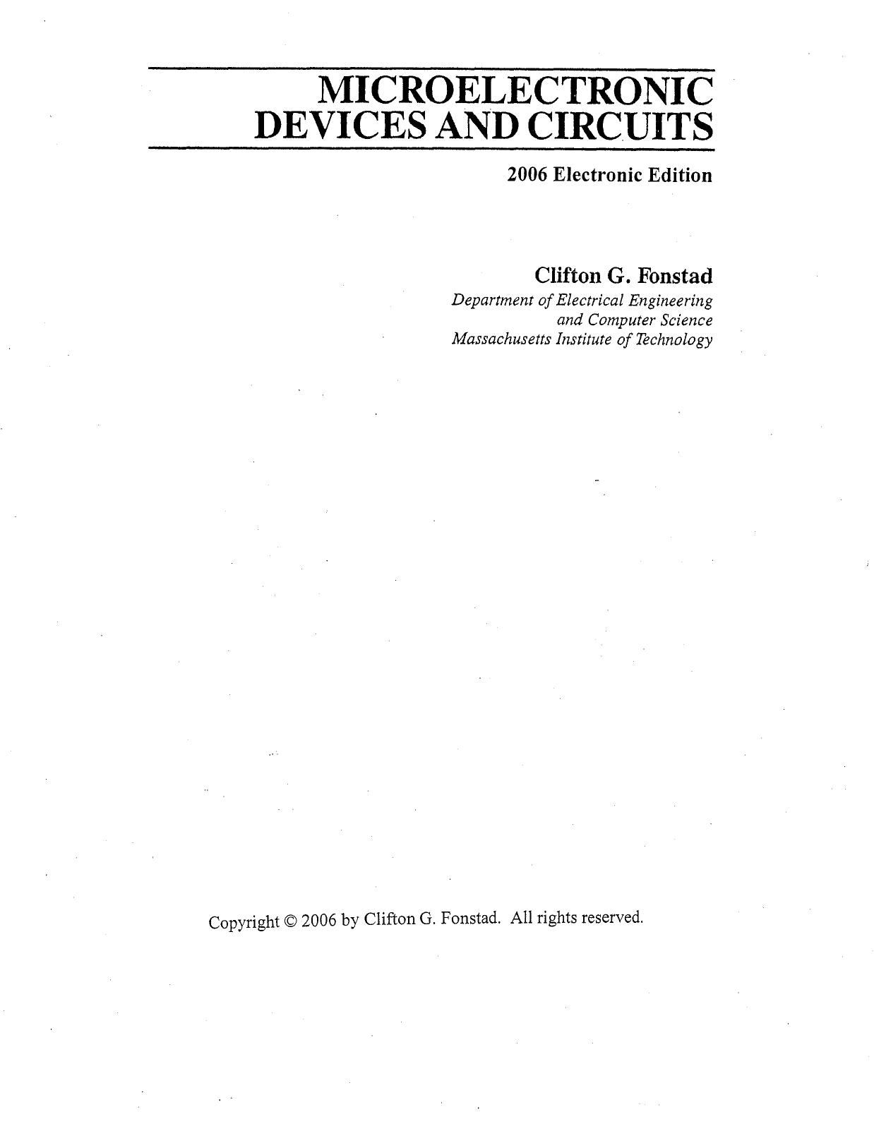 Microelectronic Devices and Circuits by Clifton G. Fonstad