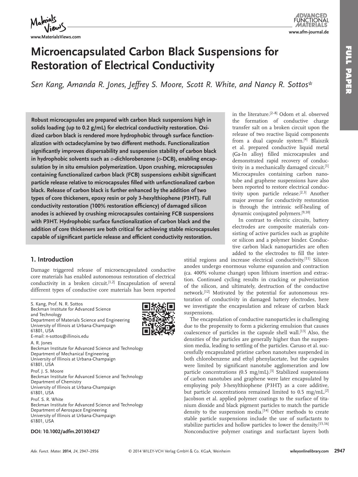 Microencapsulated Carbon Black Suspensions for Restoration of Electrical Conductivity by s-w-270