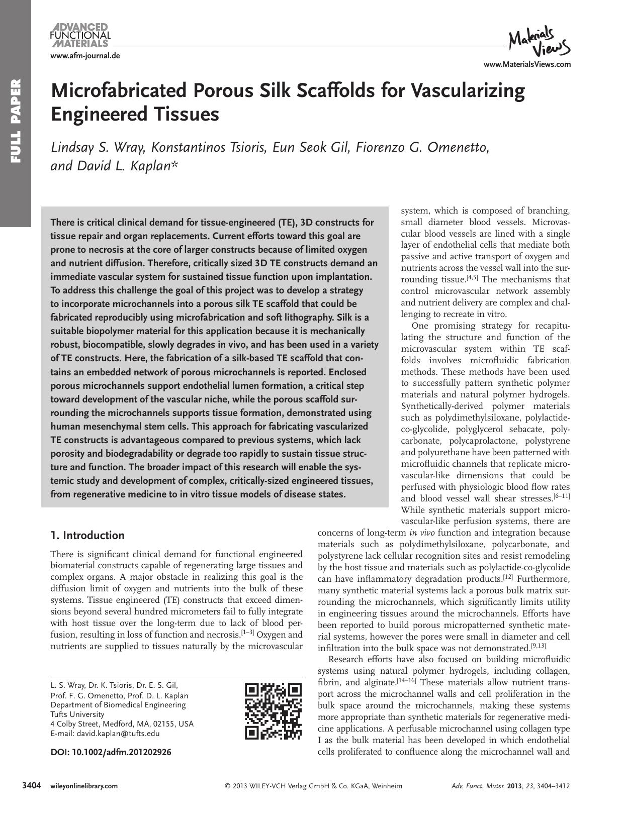 Microfabricated Porous Silk Scaffolds for Vascularizing Engineered Tissues by wbpm