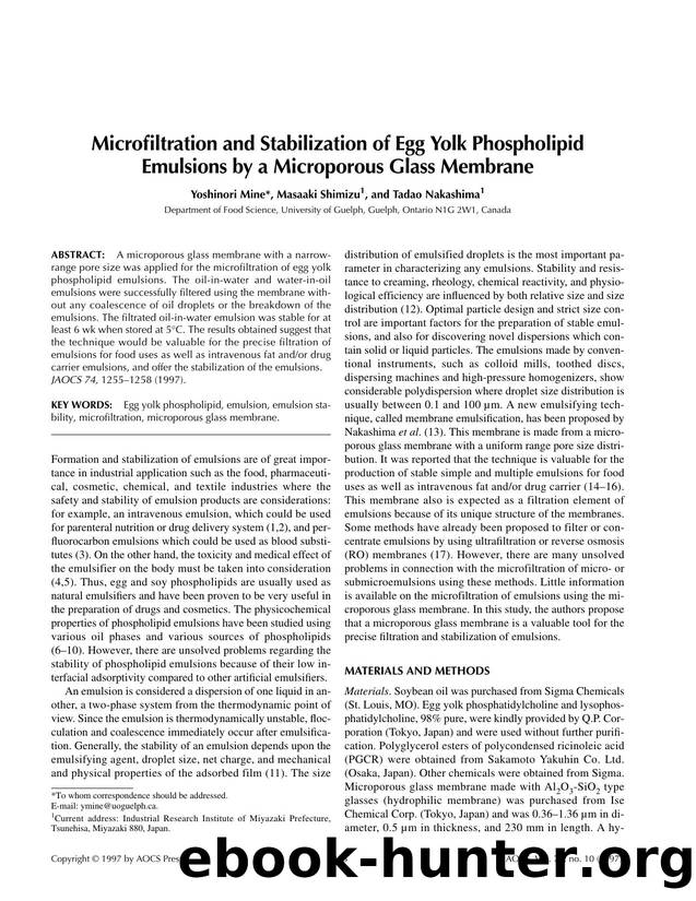 Microfiltration and stabilization of egg yolk phospholipid emulsions by a microporous glass membrane by Unknown