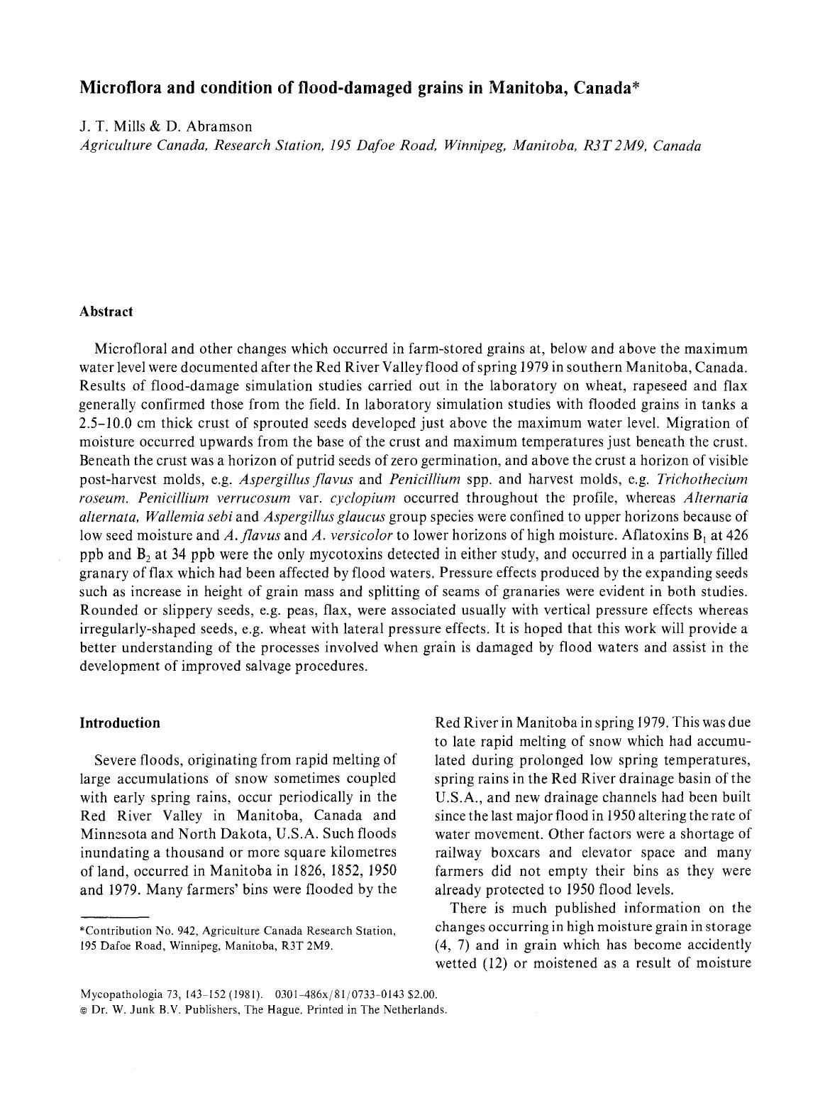 Microflora and condition of flood-damaged grains in Manitoba, Canada by Unknown