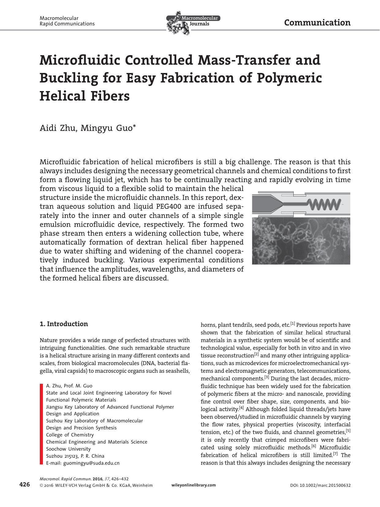 Microfluidic Controlled Mass‐Transfer and Buckling for Easy Fabrication of Polymeric Helical Fibers by Unknown