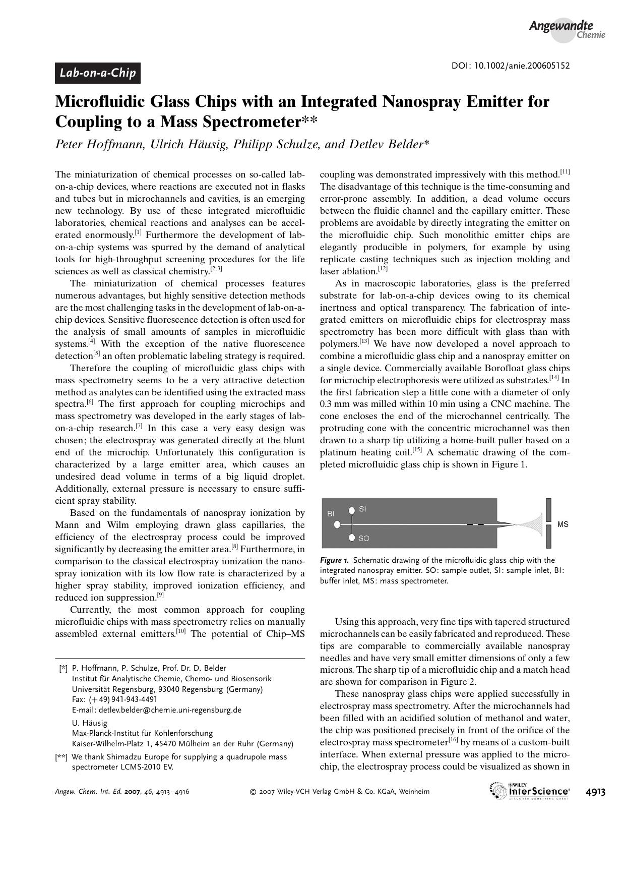 Microfluidic Glass Chips with an Integrated Nanospray Emitter for Coupling to a Mass Spectrometer by Unknown