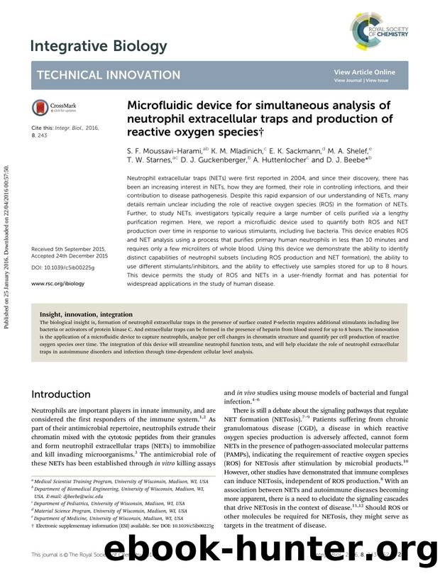 Microfluidic device for simultaneous analysis of neutrophil extracellular traps and production of reactive oxygen species by unknow