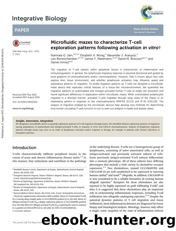Microfluidic mazes to characterize T-cell exploration patterns following activation in vitro by unknow