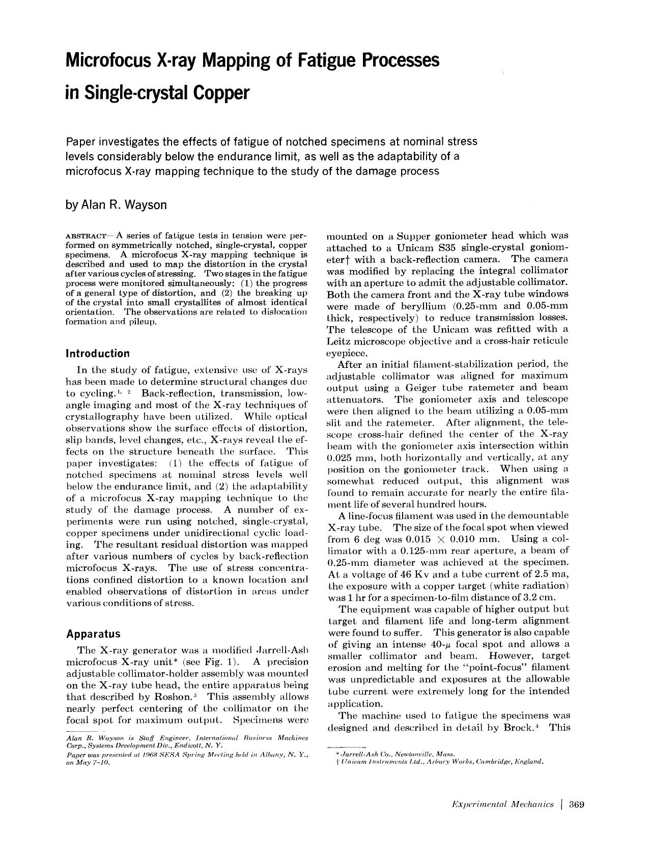 Microfocus X-ray mapping of fatigue processes in single-crystal copper by Unknown