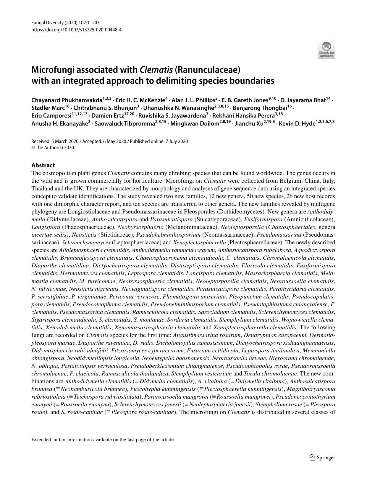 Microfungi associated with Clematis (Ranunculaceae) with an integrated approach to delimiting species boundaries by unknow
