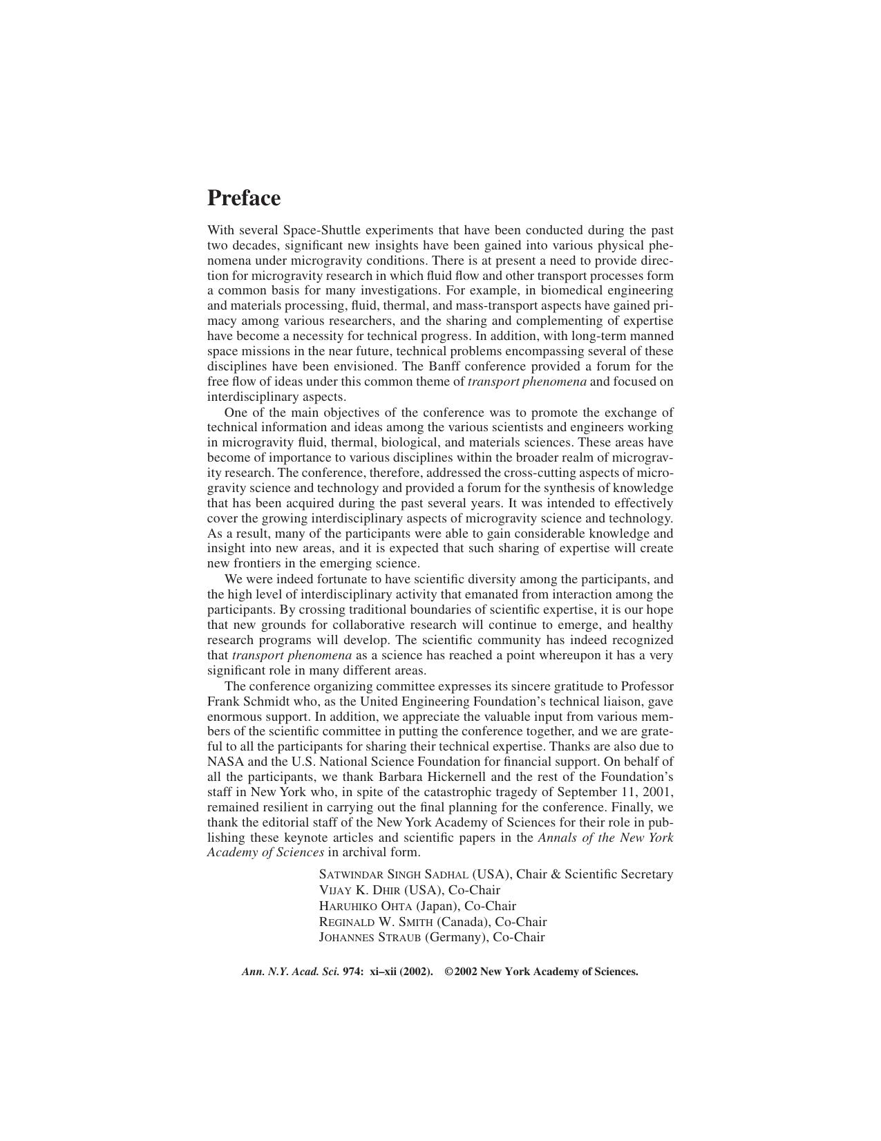 Microgravity Transport Processes in Fluid, Thermal, Biological, and Materials Sciences. Annals of the New York Academy of Sciences Volume 974 by S. S. ed Sadhal
