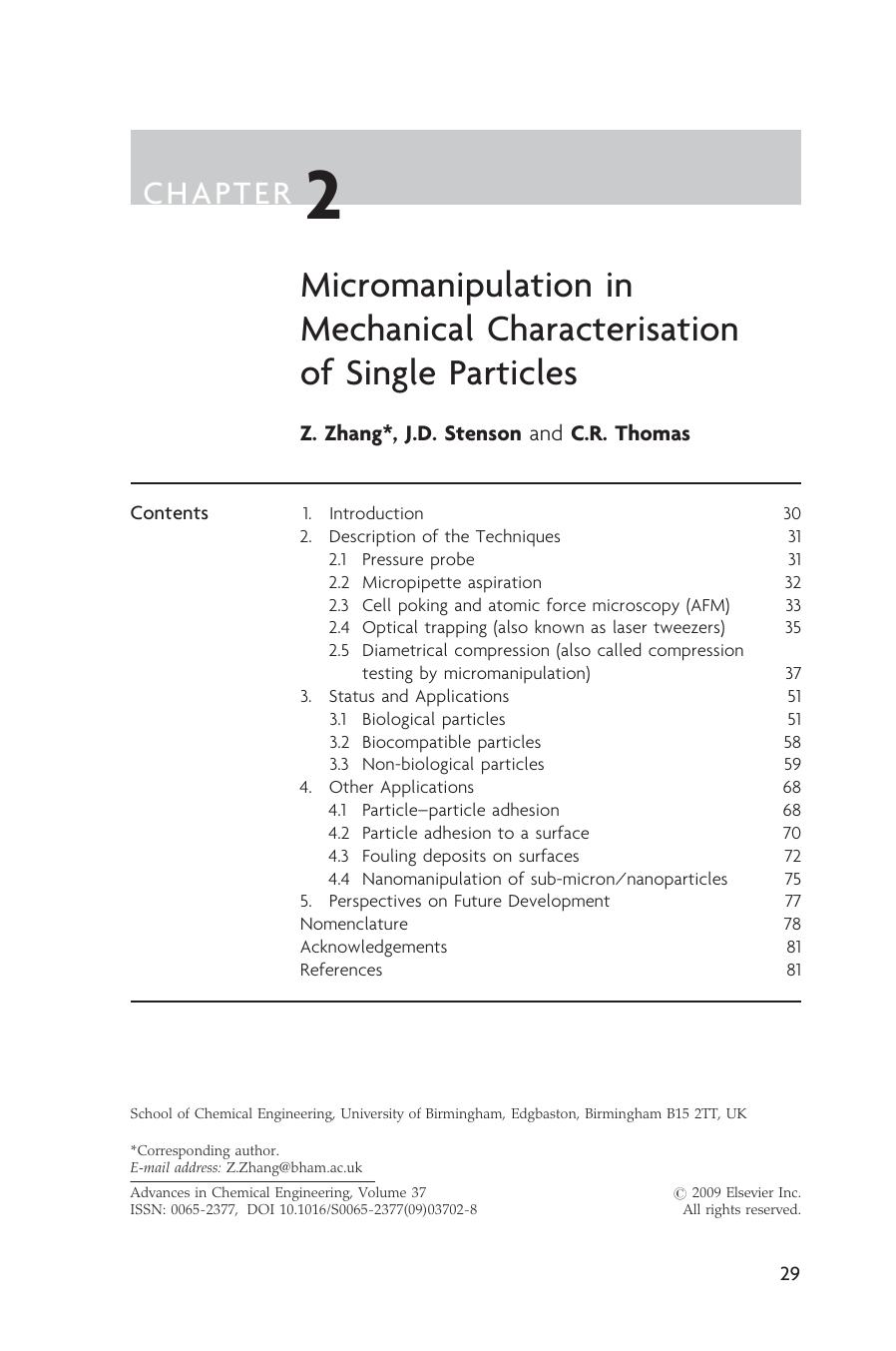 Micromanipulation in Mechanical Characterisation of Single Particles by Z. Zhang; J.D. Stenson; C.R. Thomas