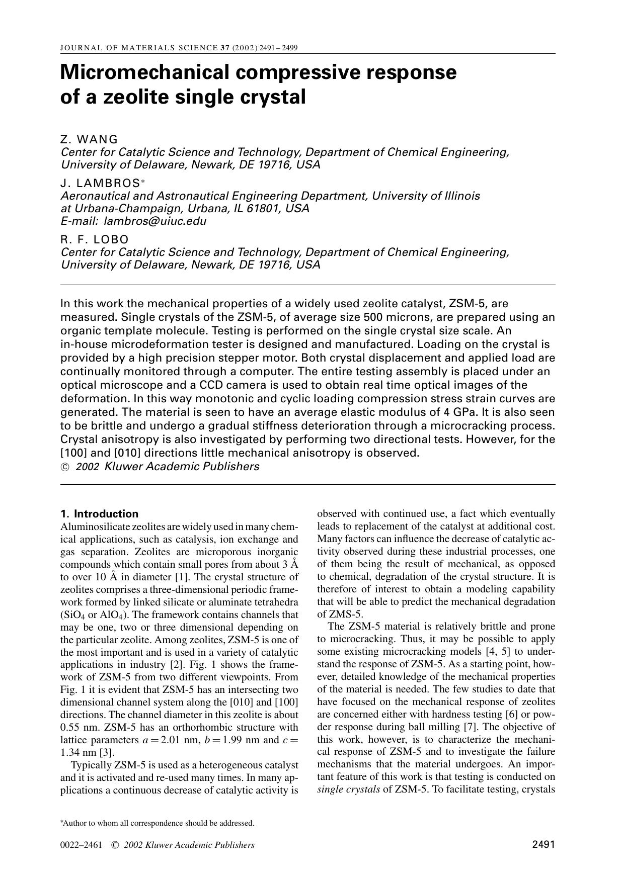 Micromechanical compressive response of a zeolite single crystal by Unknown