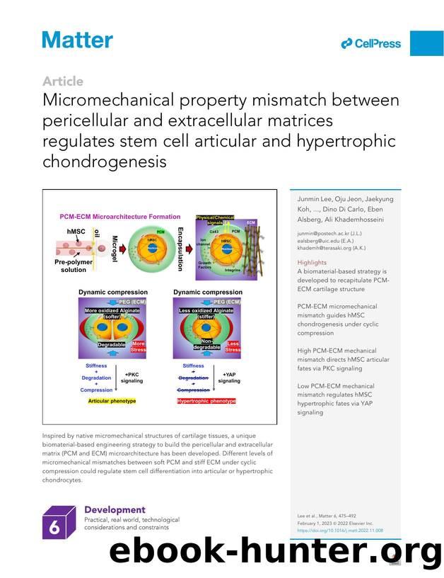 Micromechanical property mismatch between pericellular and extracellular matrices regulates stem cell articular and hypertrophic chondrogenesis by Junmin Lee
