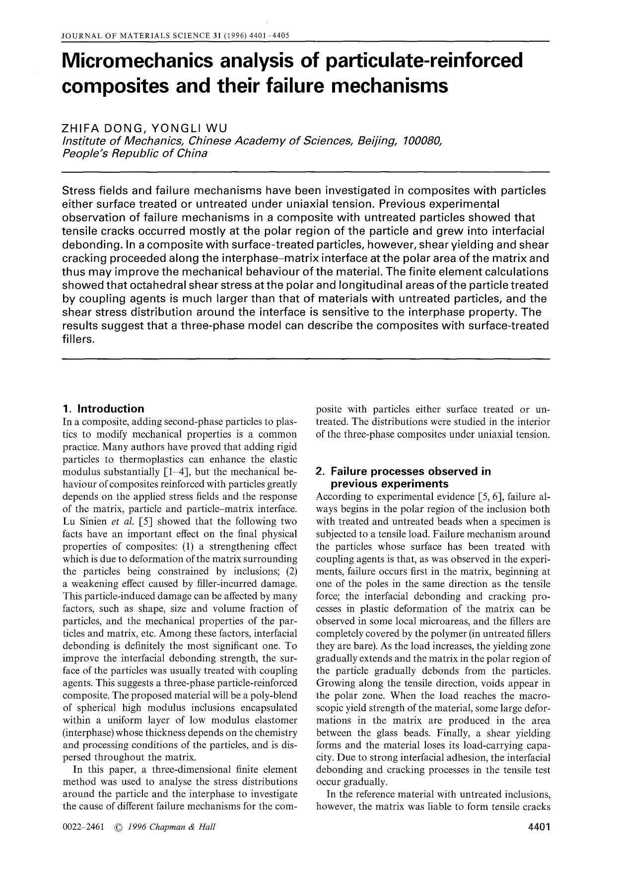 Micromechanics analysis of particulate-reinforced composites and their failure mechanisms by Unknown