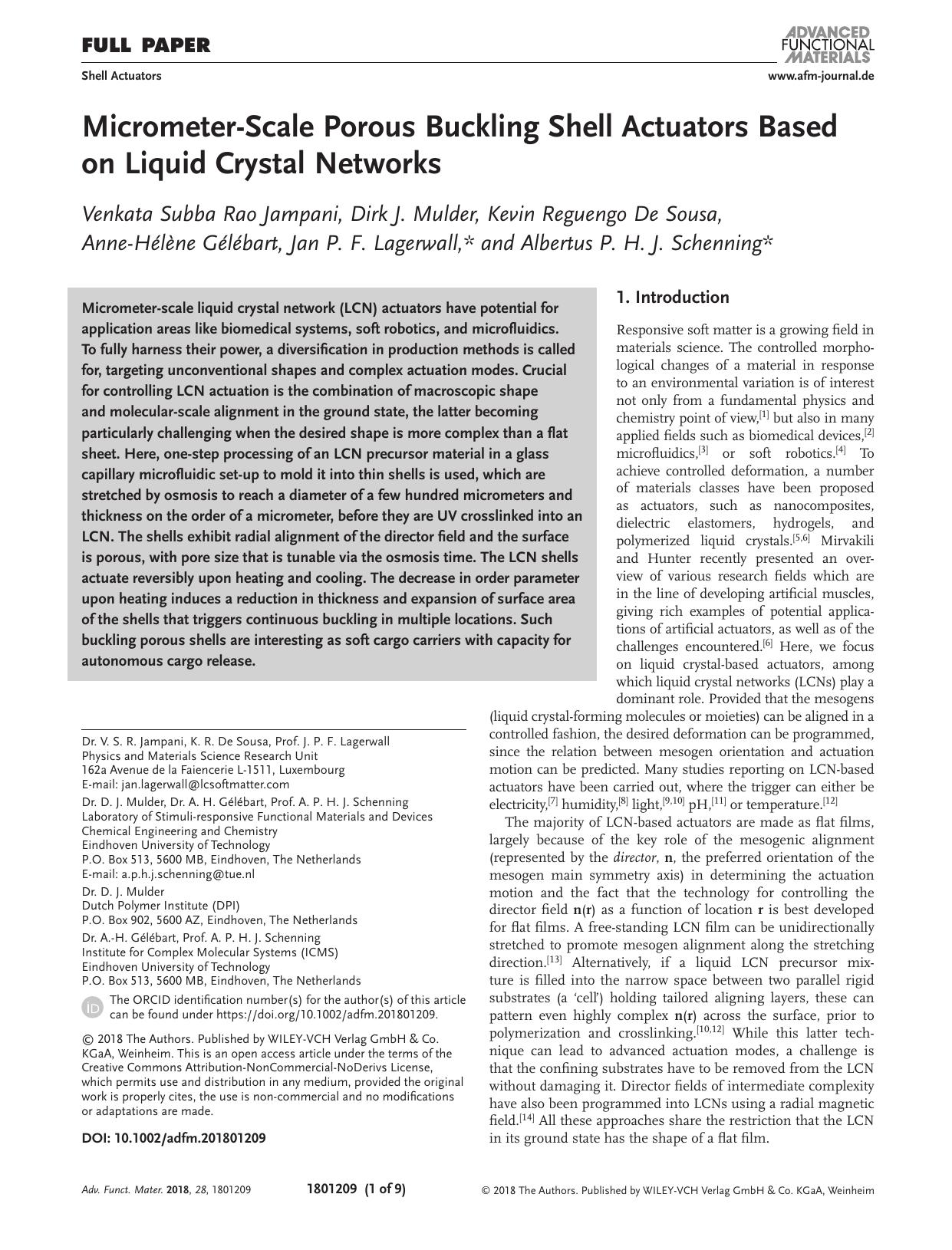 Micrometer‐Scale Porous Buckling Shell Actuators Based on Liquid Crystal Networks by Unknown