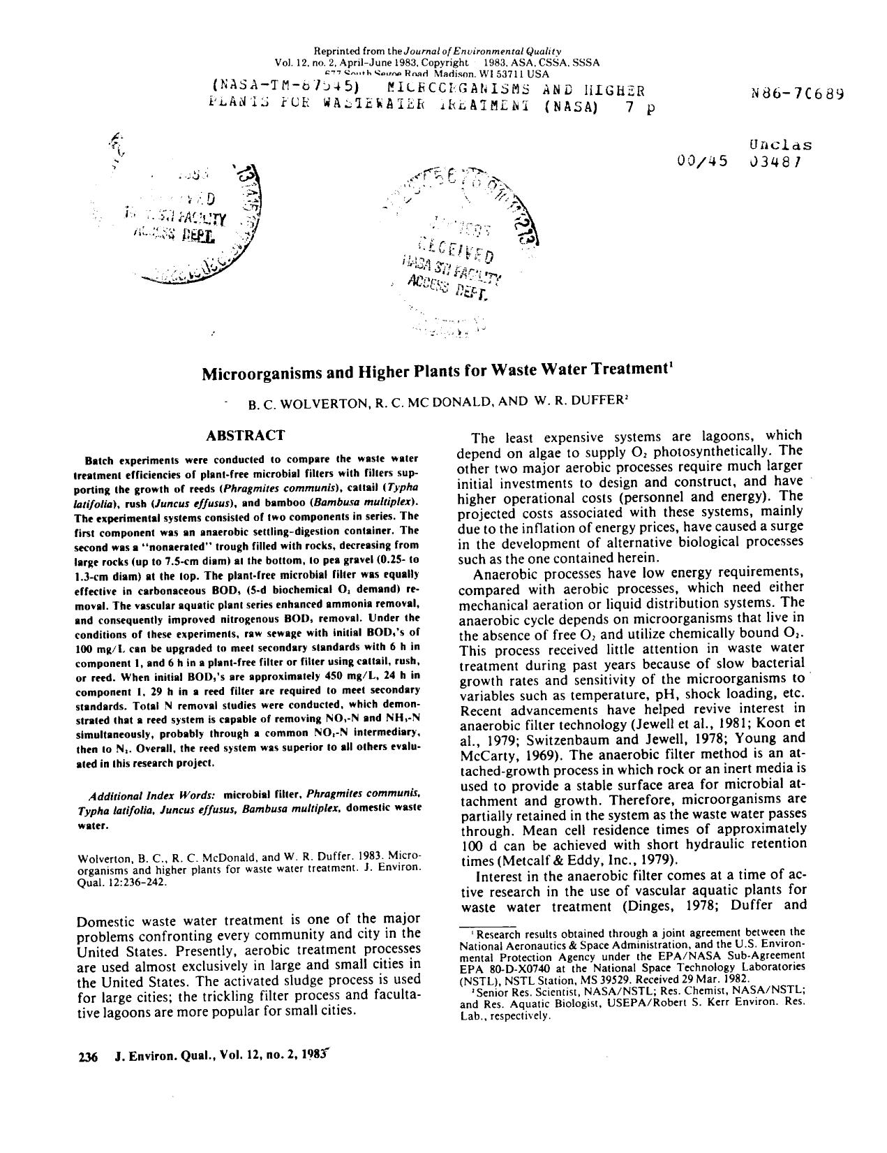 Microorganisms and higher plants for wastewater treatment by Unknown
