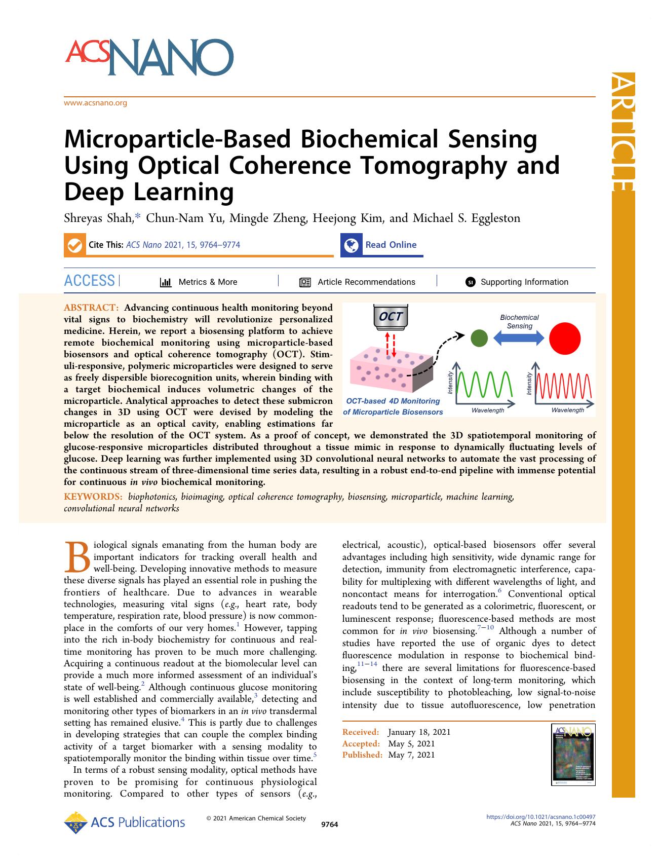Microparticle-Based Biochemical Sensing Using Optical Coherence Tomography and Deep Learning by Shreyas Shah Chun-Nam Yu Mingde Zheng Heejong Kim and Michael S. Eggleston
