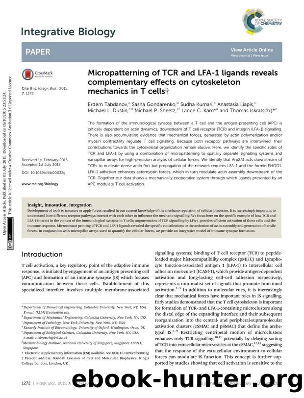 Micropatterning of TCR and LFA-1 ligands reveals complementary effects on cytoskeleton mechanics in T cells by unknow
