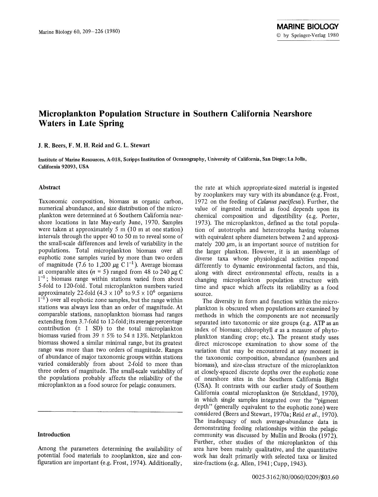 Microplankton population structure in Southern California nearshore waters in late spring by Unknown