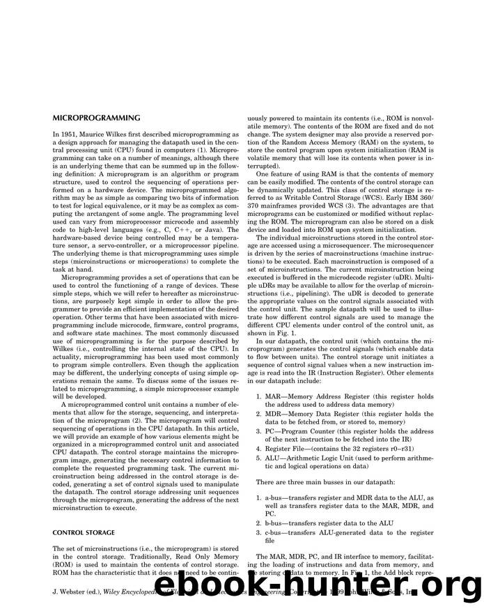 Microprogramming". In: Wiley Encyclopedia of Electrical and Electronics Engineering by Unknown