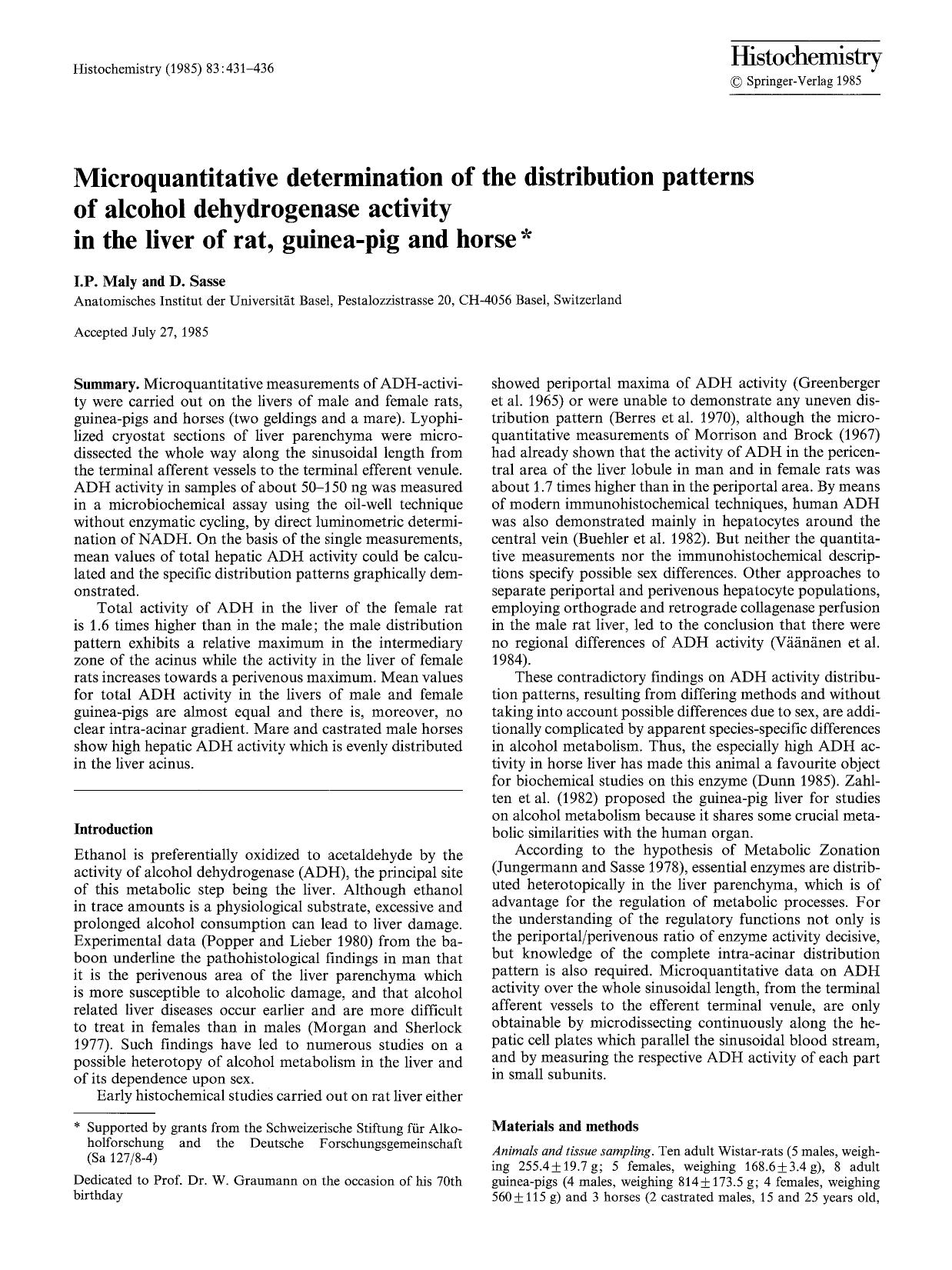 Microquantitative determination of the distribution patterns of alcohol dehydrogenase activity in the liver of rat, guinea-pig and horse by Unknown