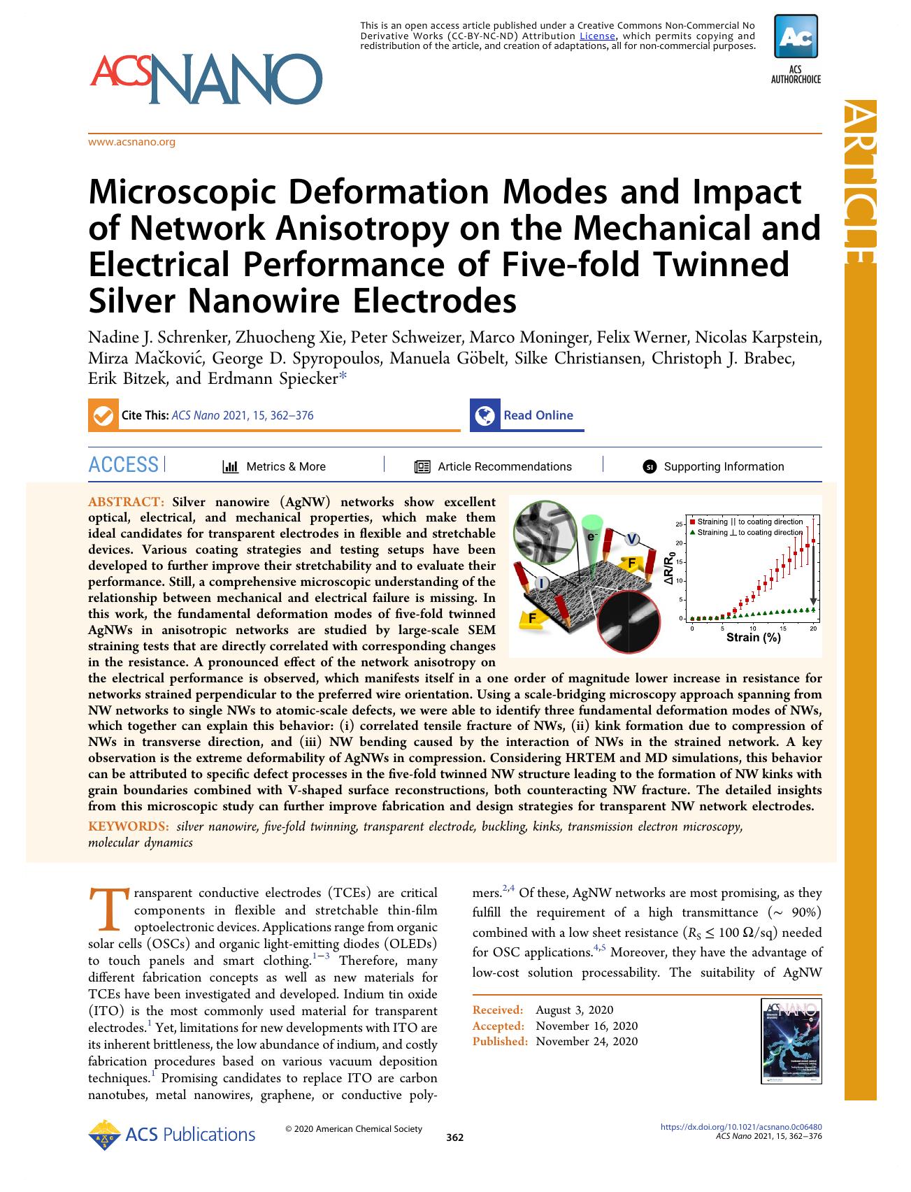 Microscopic Deformation Modes and Impact of Network Anisotropy on the Mechanical and Electrical Performance of Five-fold Twinned Silver Nanowire Electrodes by unknow