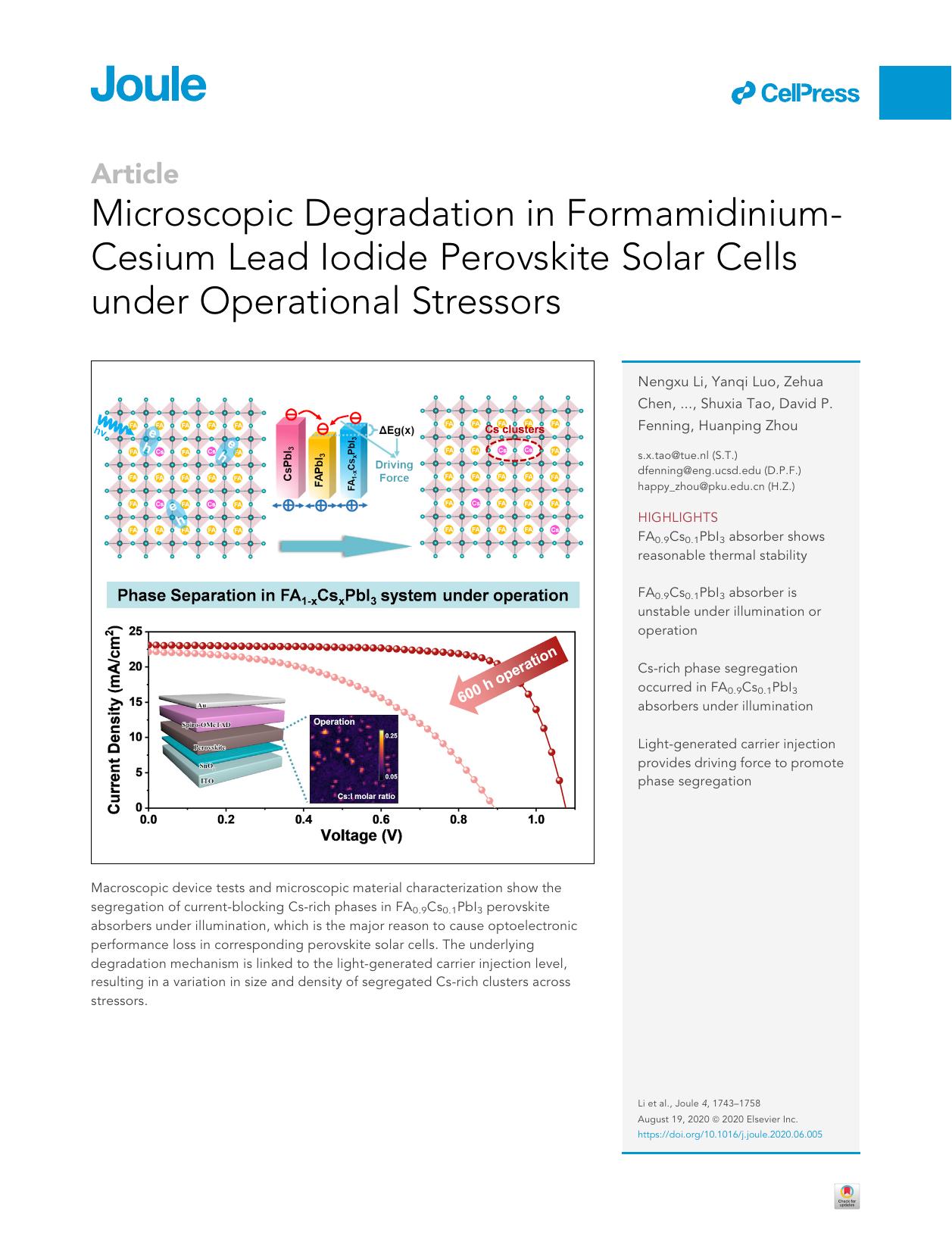 Microscopic Degradation in Formamidinium-Cesium Lead Iodide Perovskite Solar Cells under Operational Stressors by unknow