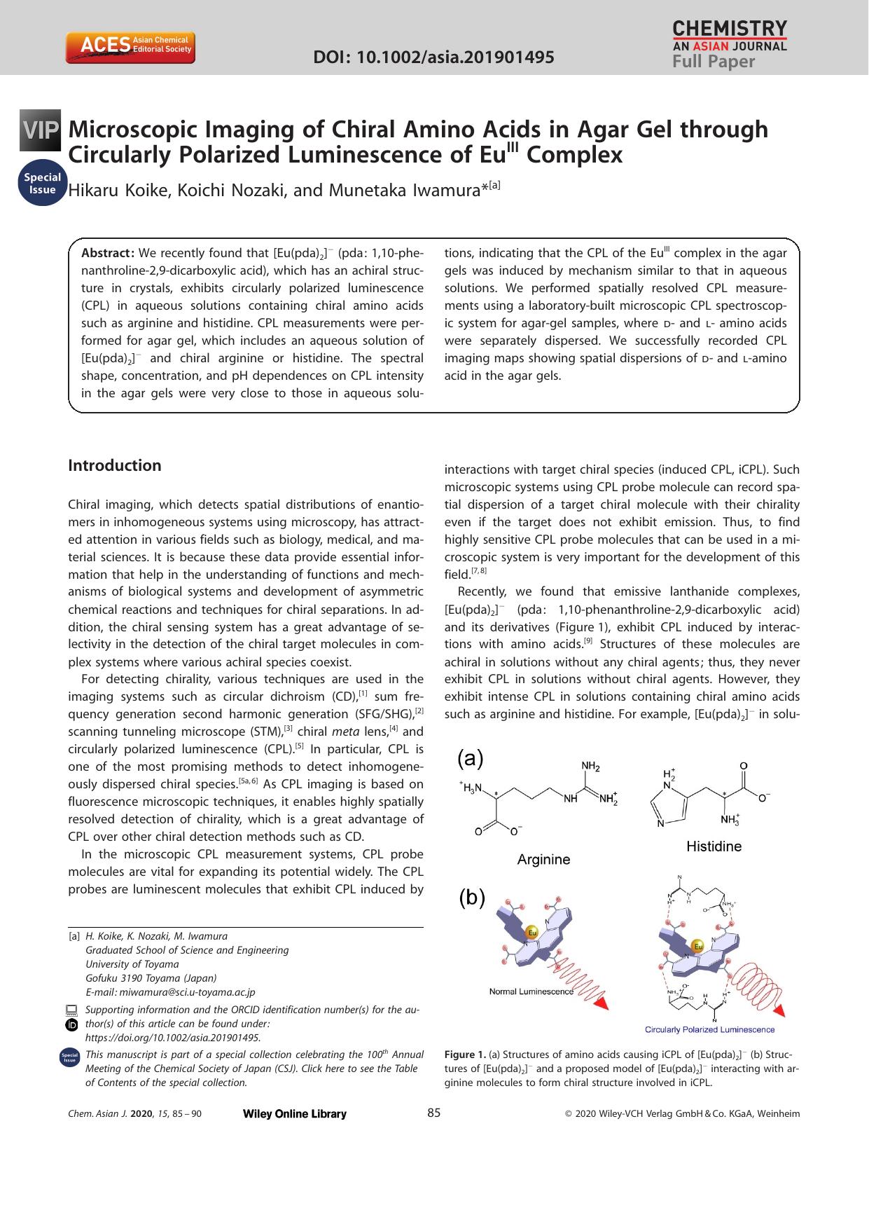 Microscopic Imaging of Chiral Amino Acids in Agar Gel through Circularly Polarized Luminescence of EuIII Complex by Unknown