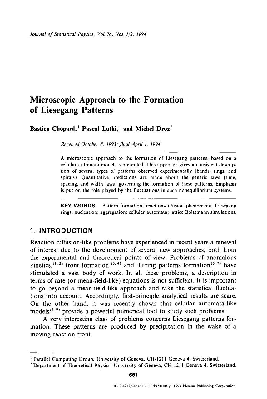 Microscopic approach to the formation of Liesegang patterns by Unknown
