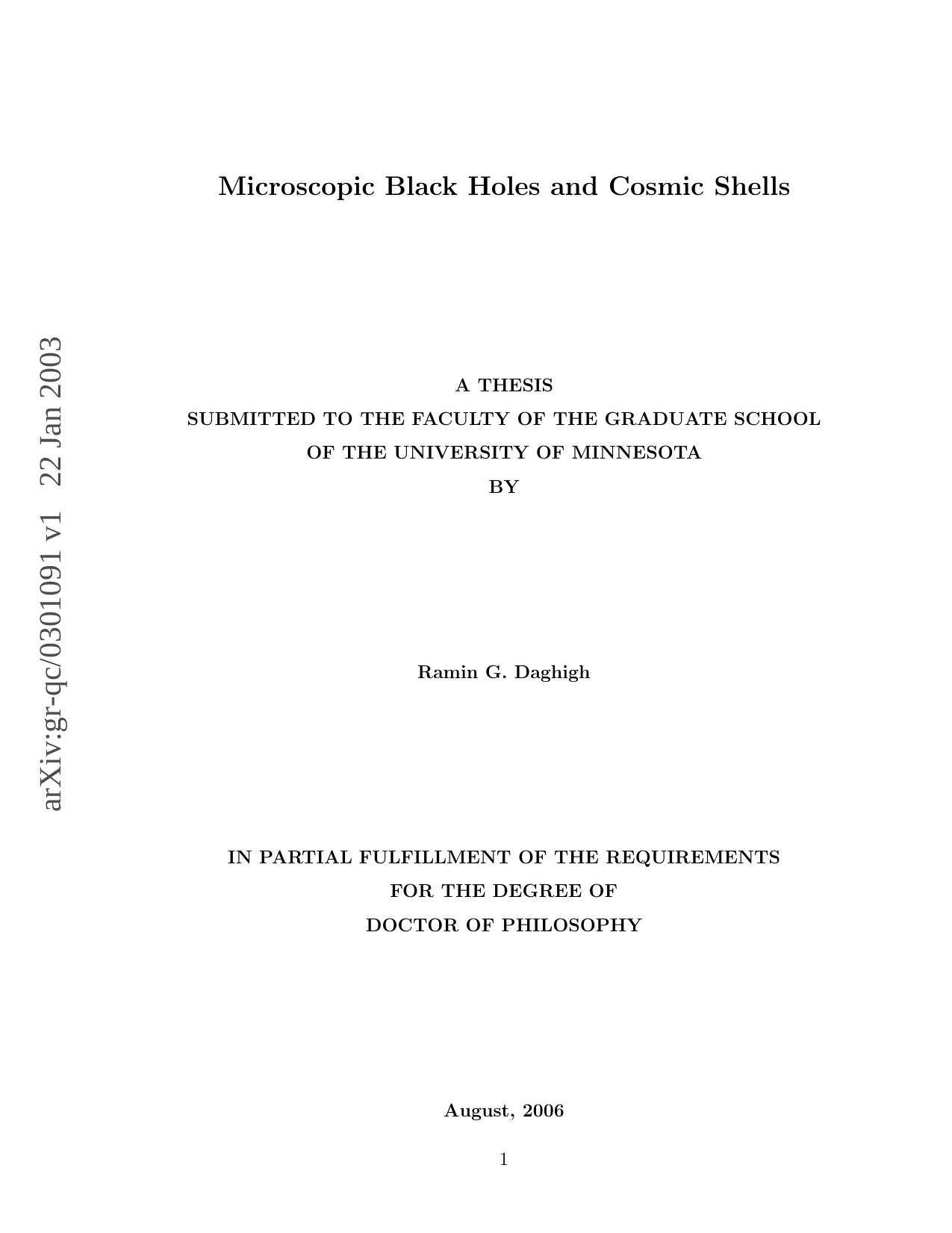 Microscopic black holes and cosmic shells by Ramin G Daghigh